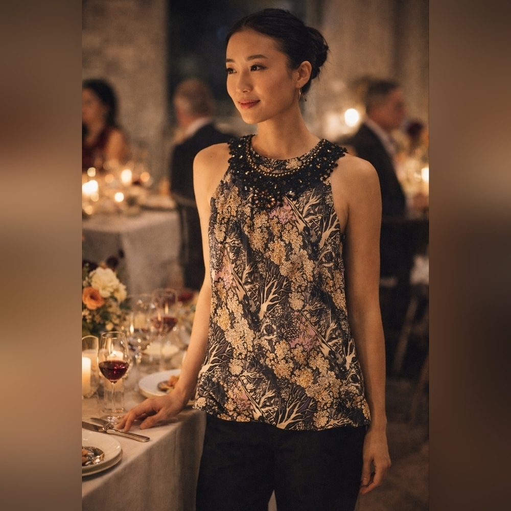 Plenty by Tracy Reese Beaded Silk Tie Top